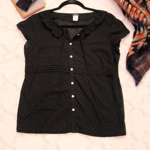 J. Crew Navy Swiss Dot Button Up Tie Front Top